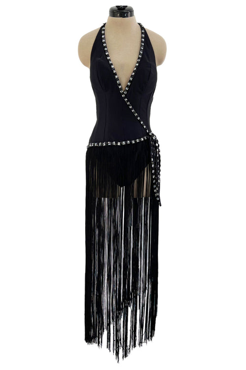 Early 1970s Bob Mackie Unusual Fringed Shaped Bodysuit Showgirl Costume Dress Piece