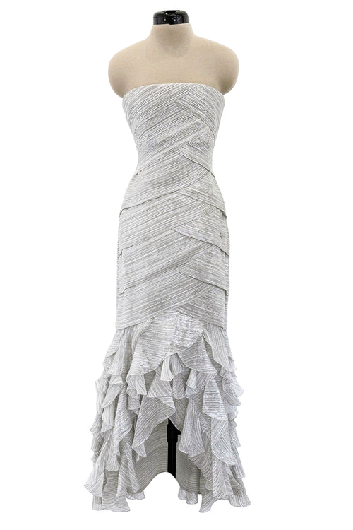 Etheral Spring 2018 Chanel by Karl Lagerfeld Runway Look 89 Finale Strapless Metallic Silver Dress
