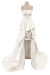 2010-2011 Alexander McQueen Strapless Ivory Silk Dress w Hand Embroidered Flowers & Train