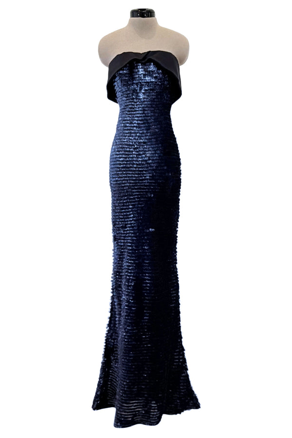 Outstanding Spring 2011 Giorgio Armani Runway Look 60 & Ad Campaign Strapless Blue Sequin Dress