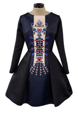 Fabulous Fall 2014 Mary Katrantzou Deep Blue & Black Digitally Printed Mini Dress w Full Skirt