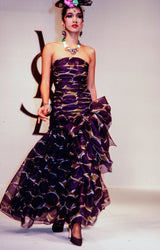 Exceptional Spring 1984 Yves Saint Laurent Runway Strapless Purple & Green Silk Organza Dress