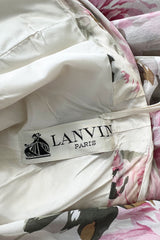 Prettiest 1970s Lanvin Couture Pastel Floral Print Strapless Silk Chiffon Dress w Balloon Sleeve Jacket