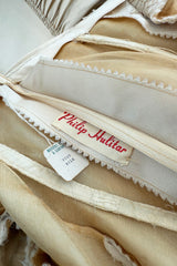 1950s Philip Hulitar Couture Strapless Gathered Front Champagne Ivory Silk Dress w Bow