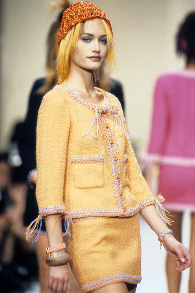 Rare & Extraordinary Spring 1994 Chanel by Karl Lagerfeld Runway Pink Suit w Corded Detail