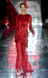 Phenomenal Fall 2011 Alexandre Vauthier Haute Couture Runway Look Hand Beaded Red Silk Chiffon Dress