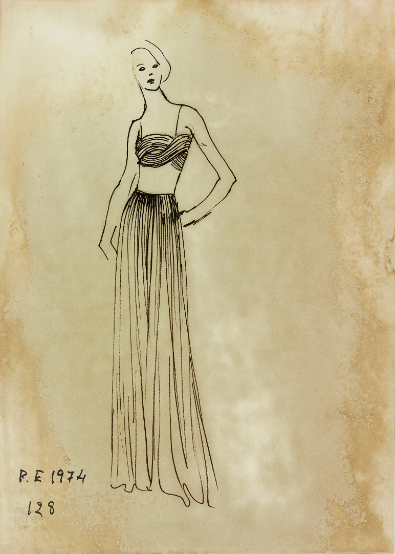 Exceptional Spring 1974 Madame Gres Haute Couture Unlabeled Documented Blue Silk Jersey Skirt & Top