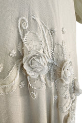 Rare 1969-75 Thea Porter Couture Embroidered Silk Organza & Gold Metallic Dress w Balloon Sleeves