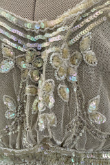 Beautiful 1910 Unlabeled Heirloom Ivory Net Wedding Dress w Elaborate Sequin & Bead Work