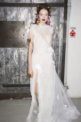 Dreamy Fall 2016 Rodarte Runway Look 40 White Lace, Silk & Net Bias Cut Dress w Hand Done Detailing