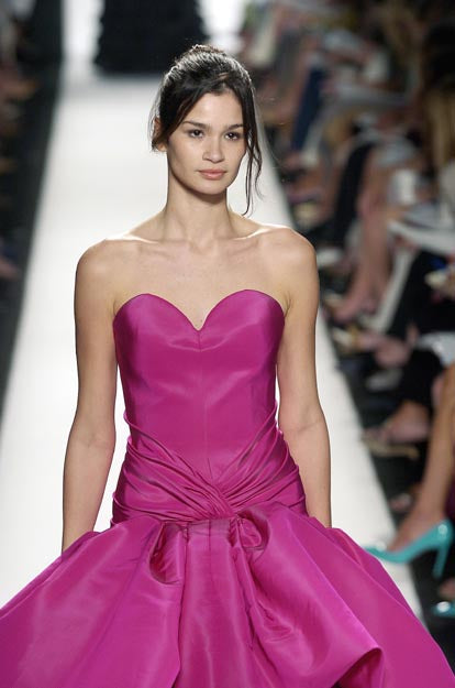 Spectacular Spring 2005 Oscar de la Renta Runway Look 53 Strapless Deep Pink Silk Dress w Full Skirts