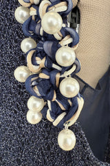 Phenomenal Fall 2010 Chanel by Karl Lagerfeld Deep Blue & Silver Metallic Knit Dress w Glass Pearl Detailing