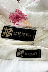 Spring 2001 Balmain by Oscar de la Renta Silk Floral Jacket, Skirt & Bandeau Dress Set Covered in Iridescent Sequins