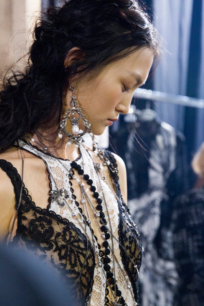 Exquisite Spring 2016 Alexander McQueen by Sarah Burton Runway Look 34 Black & White Lace Cut Out Dress