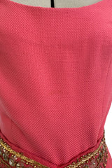 1950s Unlabeled Lanvin-Castillo Couture Elaborate Gold Beaded Pink Waffle Weave Top & Skirt