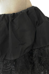 1970s Louis Mies Haute Couture Off Shoulder Silk Taffeta Dress w Hand Made Lace Detailing