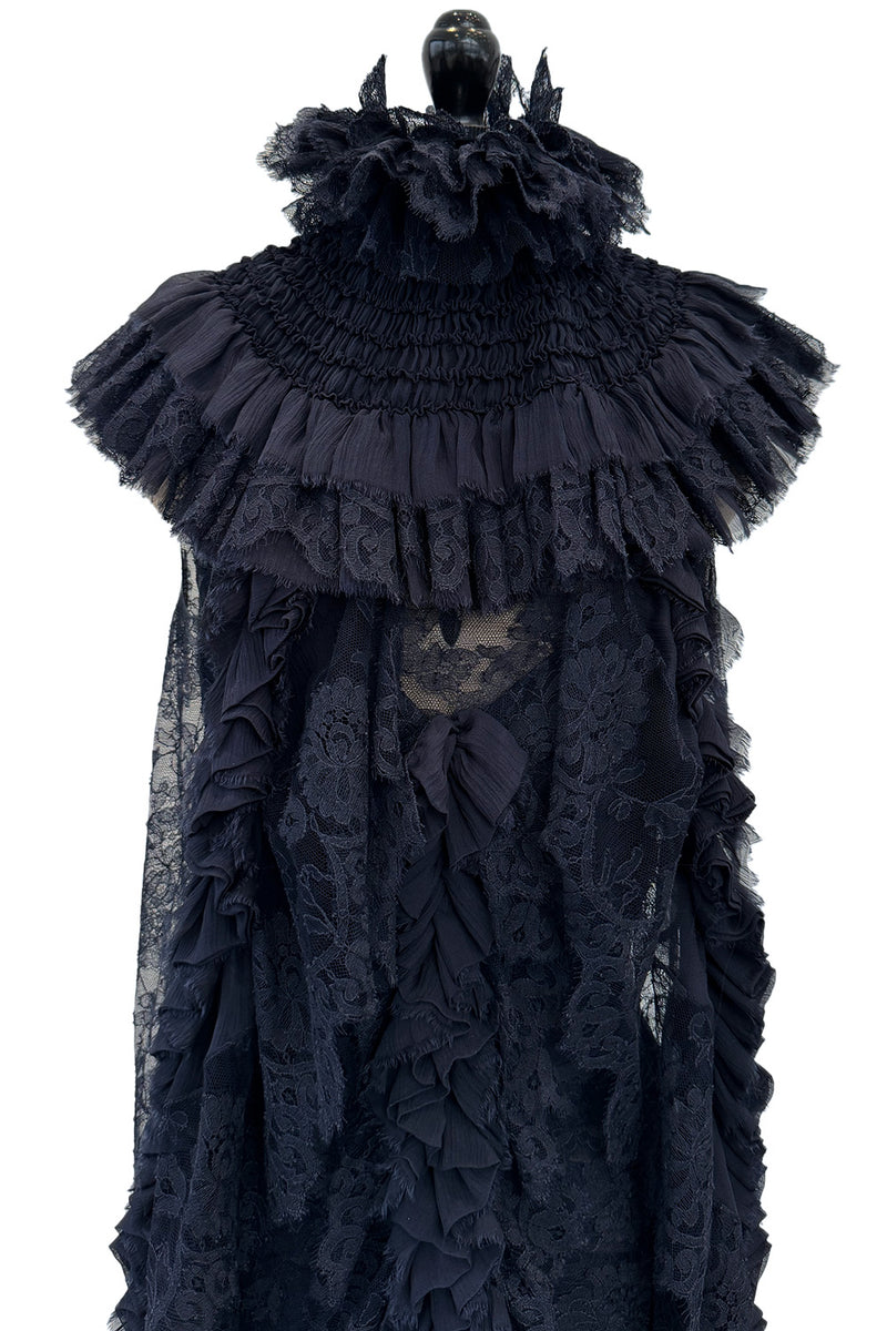 Extraordinary Fall 2008 Chanel by Karl Lagerfeld Blue Lace & Chiffon Dress & Cape Set