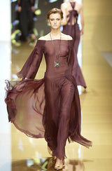 Beautiful Fall 2002 Valentino by Mr. Valentino Runway Look 65 Flowing Black Silk Chiffon Caftan Dress