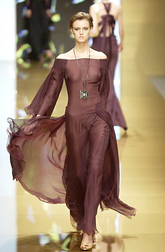 Beautiful Fall 2002 Valentino by Mr. Valentino Runway Look 65 Flowing Black Silk Chiffon Caftan Dress