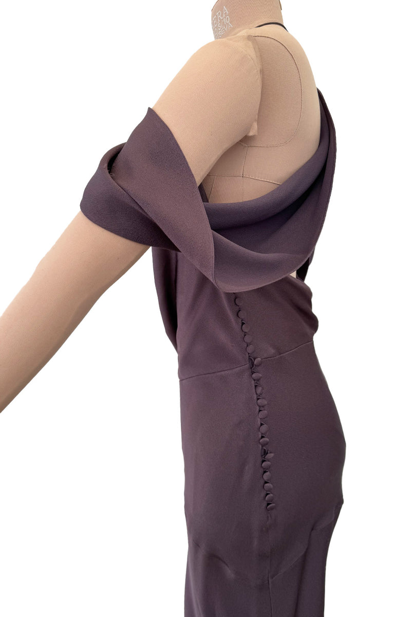 Gorgeous Fall 2003 John Galliano Bias Cut Deep Purple Silk Dress w Draped Arm Panels