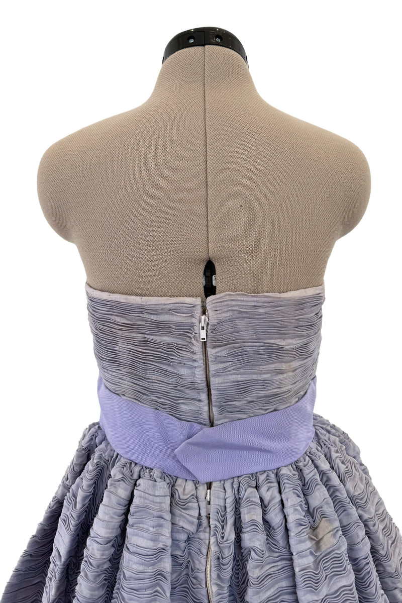 Elegant Late 1950s Sybil Connolly Couture Pale Lavender Pleated Linen Strapless Dress w Shawl