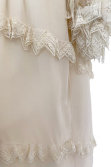Incredibly Rare Fall 1979 Chloe by Karl Lagerfeld Couture Runway Ivory Chiffon & Lace Dress w pearl Details