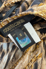 Sexiest 2003 Roberto Cavalli Laced Back Corset Leopard Print Silk Chiffon Dress w Stitched Panels