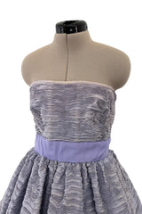 Elegant Late 1950s Sybil Connolly Couture Pale Lavender Pleated Linen Strapless Dress w Shawl