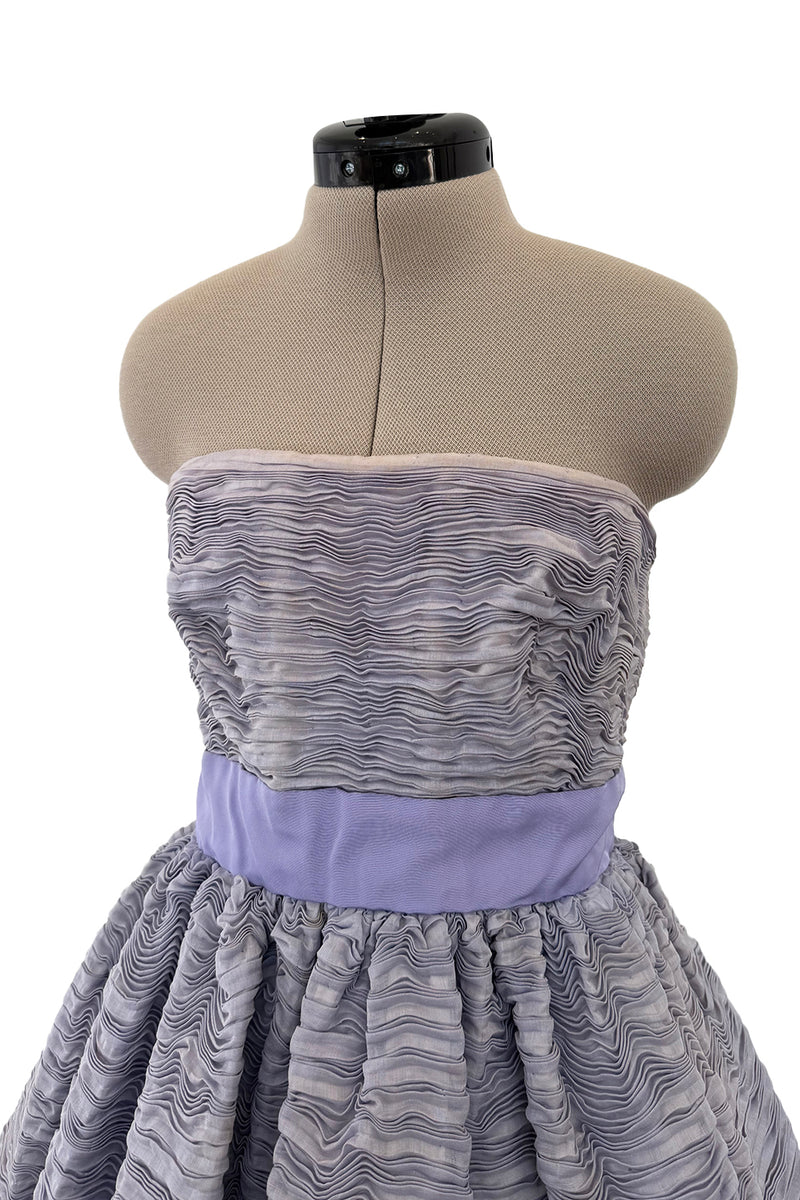 Elegant Late 1950s Sybil Connolly Couture Pale Lavender Pleated Linen Strapless Dress w Shawl