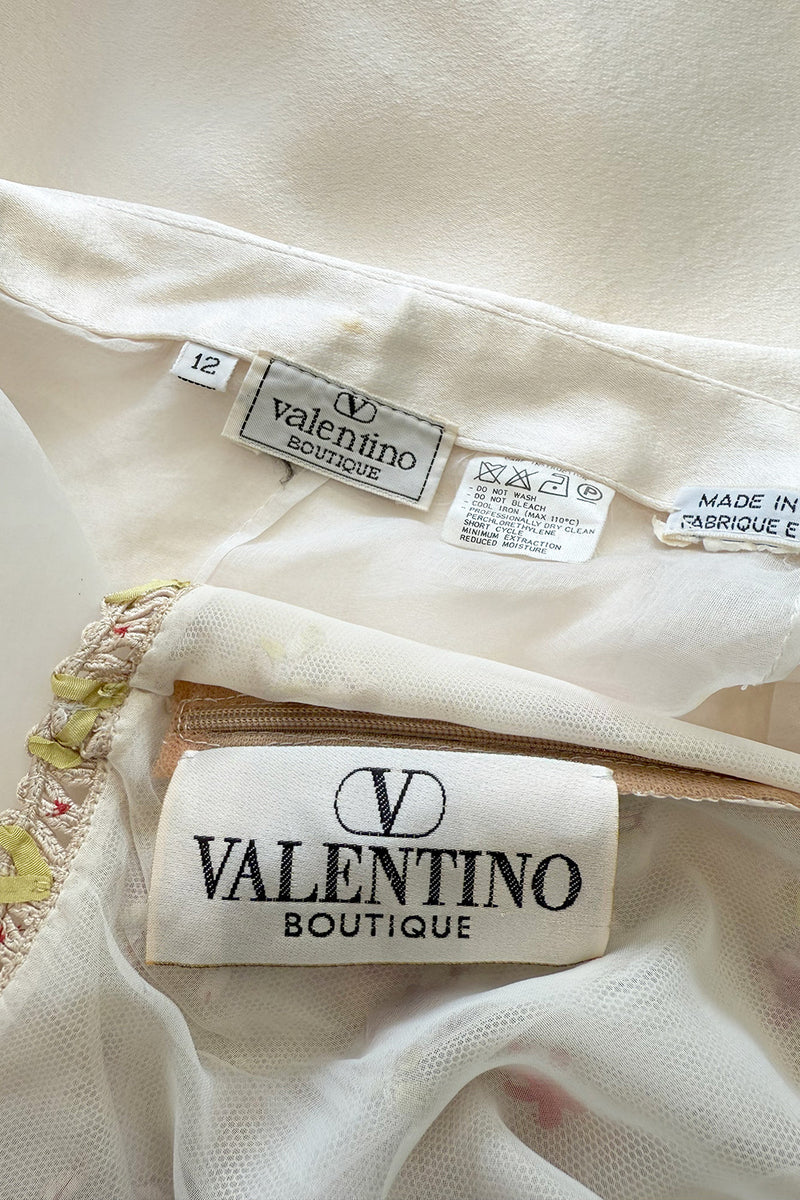 Prettiest Spring 2000 Original Valentino Runway Look 84 Embroidered Camisole, Jacket & Silk Skirt Set