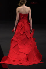 Fall 2001 Jean Louis Scherrer Haute Couture Original Runway Look 7 Sample Strapless Red Layered Panel Dress