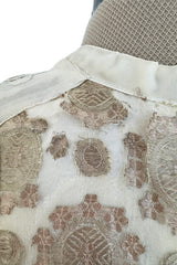 Rare 1969-75 Thea Porter Couture Embroidered Silk Organza & Gold Metallic Dress w Balloon Sleeves