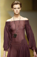 Beautiful Fall 2002 Valentino by Mr. Valentino Runway Look 65 Flowing Black Silk Chiffon Caftan Dress