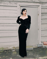 Fall 1984 Christian Dior by Marc Bohan Haute Couture Runway Black Velvet Dress w Wide Neckline