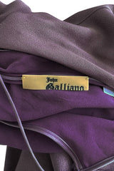 Gorgeous Fall 2003 John Galliano Bias Cut Deep Purple Silk Dress w Draped Arm Panels