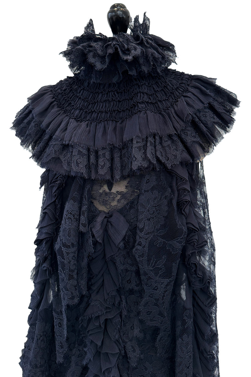 Extraordinary Fall 2008 Chanel by Karl Lagerfeld Blue Lace & Chiffon Dress & Cape Set