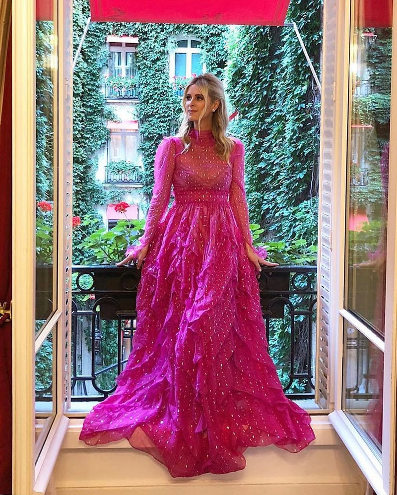 Spring 2018 Valentino by Pierpaolo Piccioli Pink Silk Organza Dress w Rhinestones & Metallic Silver Appliques