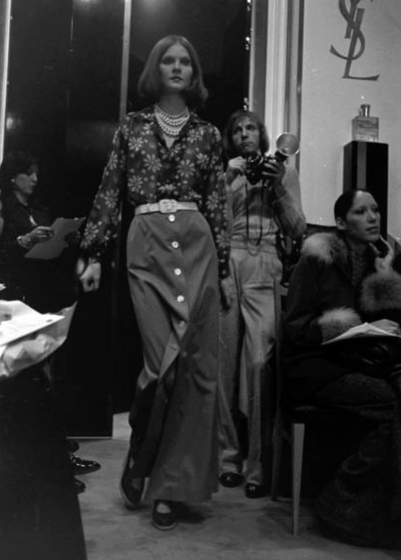 Outstanding Spring 1974 Yves Saint Laurent Floral Print Silk Chiffon Top & Skirt Set