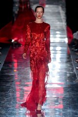 Phenomenal Fall 2011 Alexandre Vauthier Haute Couture Runway Look Hand Beaded Red Silk Chiffon Dress