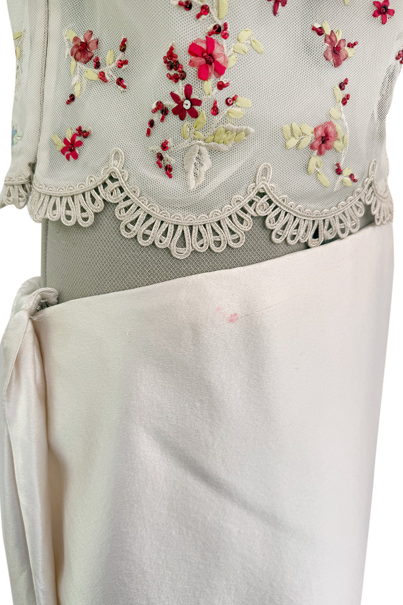 Prettiest Spring 2000 Original Valentino Runway Look 84 Embroidered Camisole, Jacket & Silk Skirt Set