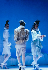 Ultra Rare Fall 1986 Thierry Mugler Ad / Runway Pale Ice Blue Suit w Faux Fur Cuffs & Collar