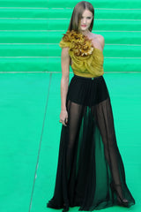 Fall 2011 Gucci by Frida Giannini Runway Look 47 Silk Floral Detailed One Shoulder Silk Chiffon Dress