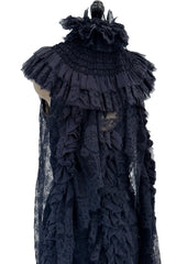 Extraordinary Fall 2008 Chanel by Karl Lagerfeld Blue Lace & Chiffon Dress & Cape Set