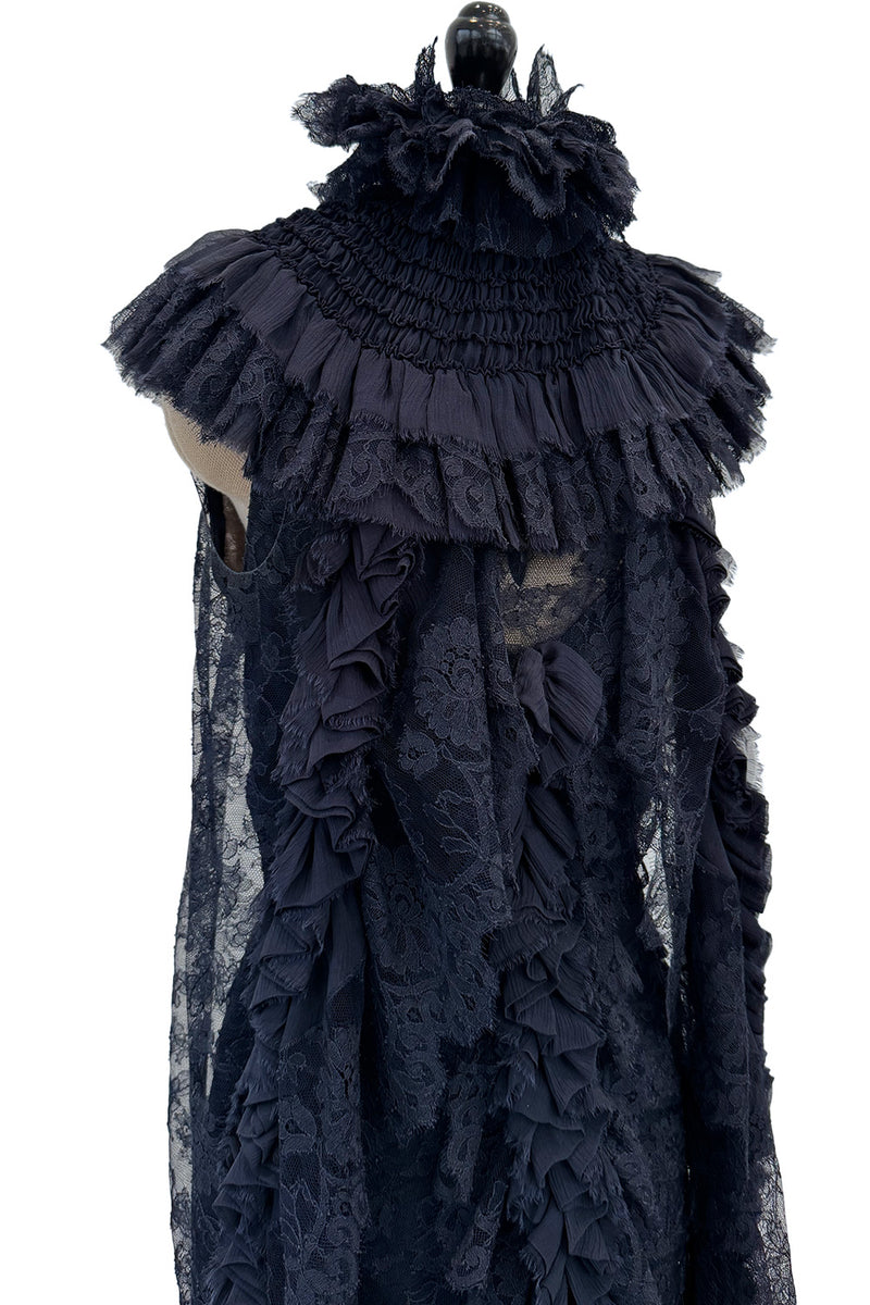 Extraordinary Fall 2008 Chanel by Karl Lagerfeld Blue Lace & Chiffon Dress & Cape Set