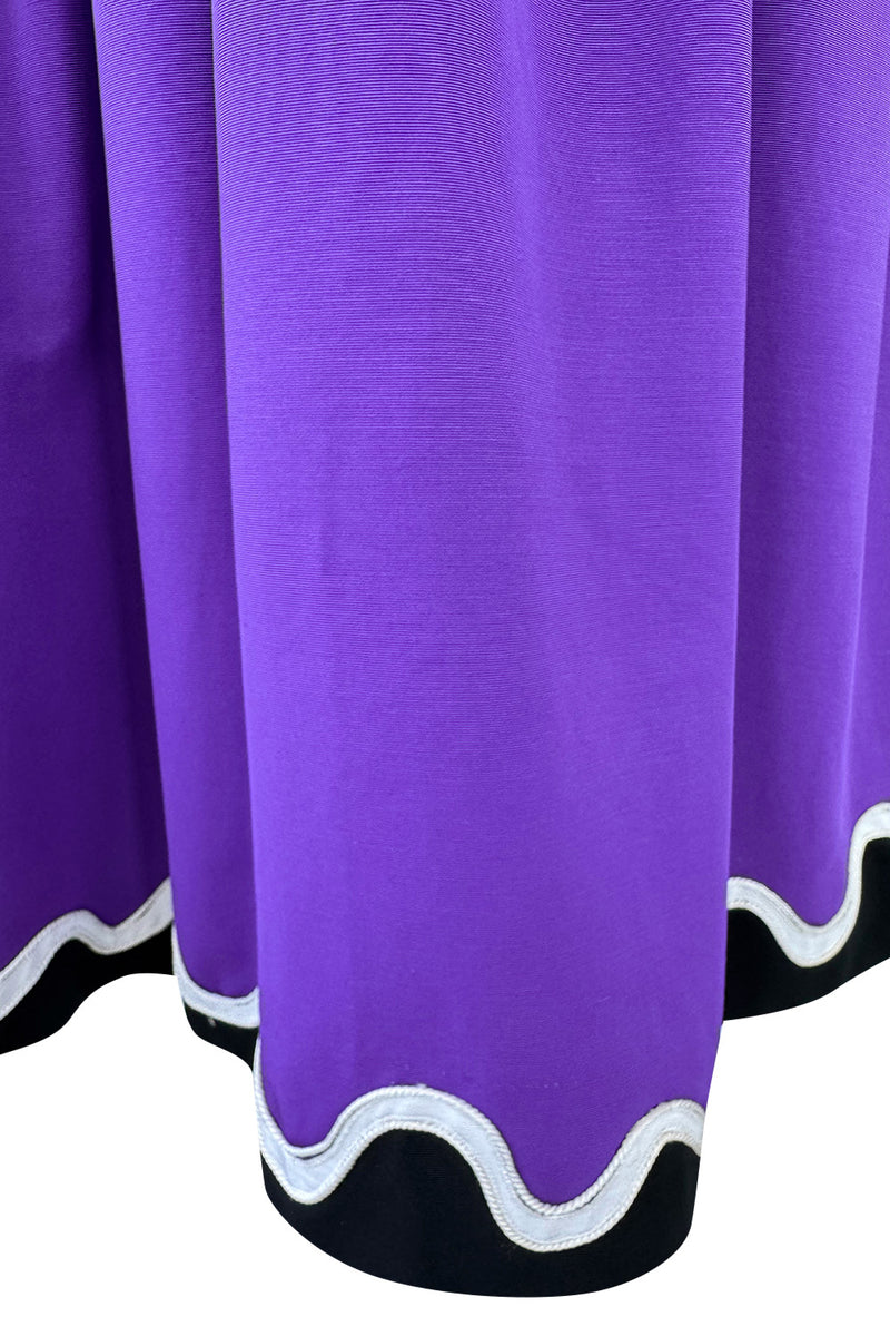 Spring 1980 Yves Saint Laurent  & Ad Campaign Runway Purple Dress & Jacket Set w B&W Detailing