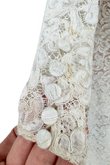 Heirloom Level Exquisite 1950s Handmade Couture White Lace Wedding Dress w a Matching Veil