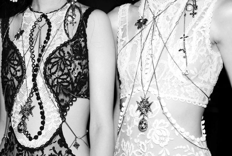 Exquisite Spring 2016 Alexander McQueen by Sarah Burton Runway Look 34 Black & White Lace Cut Out Dress