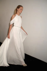 Spring 2012 Ralph Lauren Purple Label Runway Look 53 Backless Ivory Jersey Dress w Pearl Belt