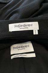 Chic Fall 2002 Yves Saint Laurent by Tom Ford Black Pant Suit w Velvet Trim & Curved Sleeves