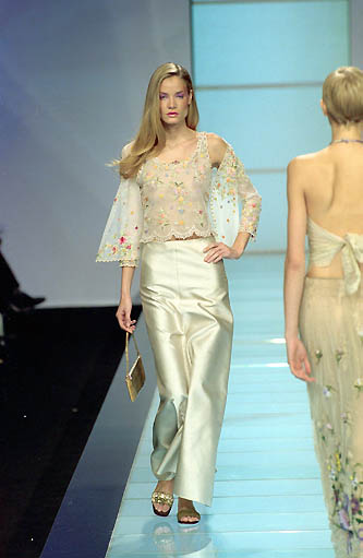 Prettiest Spring 2000 Original Valentino Runway Look 84 Embroidered Camisole, Jacket & Silk Skirt Set
